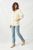 HJ3163 Cream Womens Fuzzy  Popcorn Sweater Knit Cardigan-Fulll Body