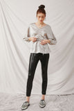 HJ3175 Silver Womens Satin Cinched Drawstring Dolman Full Body