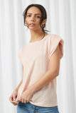 HJ3232 Salmon Womens Sheer Padded Shoulder Sleeveless Top Front