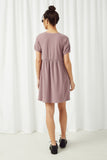 HJ3235 Purple Womens Short Sleeve Pocket Textured Rib Knit Tunic Dress Back