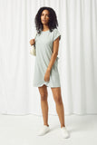 HJ3270 SAGE Womens Ribbed Rolled Sleeve Pocket Mini Shift Dress Full Body