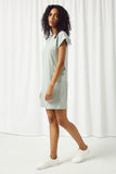 HJ3270 SAGE Womens Ribbed Rolled Sleeve Pocket Mini Shift Dress Side