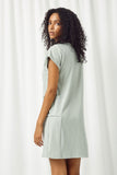 HJ3270 SAGE Womens Ribbed Rolled Sleeve Pocket Mini Shift Dress Back