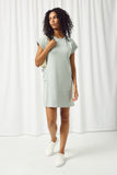 HJ3270 SAGE Womens Ribbed Rolled Sleeve Pocket Mini Shift Dress Pose