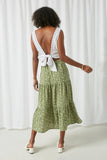 HJ3287 Olive Womens Ditsy Floral Tiered Midi Skirt Back