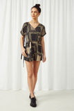 HJ3298 Black Womens Bandana Print Surplice Dolman Romper Full Body