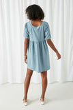 HJ3324 Light Blue Womens Textured Rib Square Neck Knit Tunic Dress Back