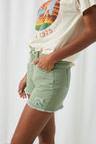 HJ3329 Olive Womens Distressed Washed Color Denim Shorts Side