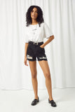 HJ3330 BLACK DENIM Womens Frayed Distressed Denim Shorts Full Body