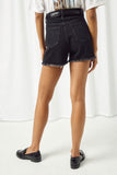 HJ3330 BLACK DENIM Womens Frayed Distressed Denim Shorts Back