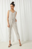 HJ3347 Grey Womens Sleeveless Strappy Back Knit Jumpsuit Pose