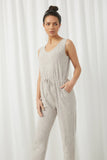 HJ3347 Grey Womens Sleeveless Strappy Back Knit Jumpsuit Side