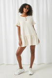 HJ3348 Ivory Womens Ruffle Sleeve Knit Henley Dress Full Body