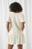 HJ3348 Ivory Womens Ruffle Sleeve Knit Henley Dress Back