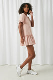 HJ3348 Pink Womens Ruffle Sleeve Knit Henley Dress Side