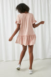 HJ3348 Pink Womens Ruffle Sleeve Knit Henley Dress Back