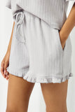 HJ3353 GREY Womens Textured Ruffle Knit Drawstring Shorts Side