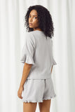 HJ3354 GREY Womens Texture Rib Knit Flare Sleeve Top Back
