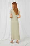 HJ3380 Sage Womens Button Detail Ribbed Knit Maxi Front