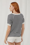 HJ3414 Navy Womens Banded Knit Stripe Raglan Tee Back