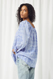 HJ3416 Blue Womens Bandana Print Tie Sleeve Off Shoulder Top Back