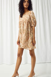 HJ3438 SALMON Womens Paisley Square Neck Tunic Dress Side