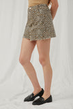 HJ3471 Ivory Womens Frayed Hem Buttoned Denim Leopard Skirt Side