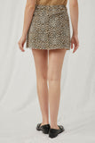 HJ3471 Ivory Womens Frayed Hem Buttoned Denim Leopard Skirt Back