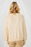 HJ3476 IVORY Womens Puffy Textured Sleeve Pullover Sweater Back