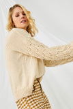 HJ3476 IVORY Womens Puffy Textured Sleeve Pullover Sweater Side