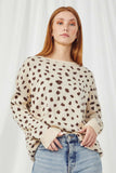 HJ3477 BEIGE Womens Leopard Print Pullover Sweater Knit Top Front
