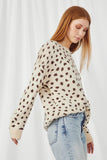 HJ3477 BEIGE Womens Leopard Print Pullover Sweater Knit Top Side