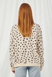 HJ3477 BEIGE Womens Leopard Print Pullover Sweater Knit Top Back