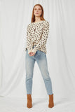 HJ3477 BEIGE Womens Leopard Print Pullover Sweater Knit Top Full Body 2