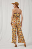 HK1004 Yellow Womens Floral Ruffled Cutout Wideleg Jumpsuit Back