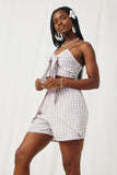 HK1005 Lavender Womens Textured Plaid Bow Tied Smock Back Cropped Cami Side