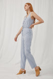 HK1012 Blue_Mix Womens Drawstring Waist Button Detail Tank Jumpsuit Side