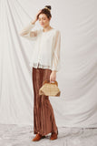 HK1014 Ivory Womens Textured Stripe Flowing Chiffon Buttoned Top Full Body