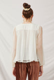 HK1014 Ivory Womens Textured Stripe Flowing Chiffon Buttoned Top Back