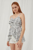 Floral Print Ruffled Split Peplum Tank