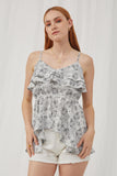 HK1025 Off White Womens Floral Print Ruffled Split Peplum Tank Alternate Angle