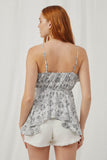 HK1025 Off White Womens Floral Print Ruffled Split Peplum Tank Back