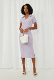 HK1061 Lavender Womens Textured Ribbed Knit Open Collar Dress Full Body