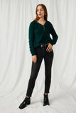 HK1110 Hunter Green Womens Distressed Button Down Sweater Full Body