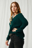 HK1110 Hunter Green Womens Distressed Button Down Sweater Side
