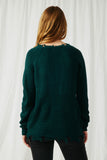 HK1110 Hunter Green Womens Distressed Button Down Sweater Back