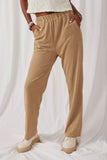 HK1173 Mocha Womens Textured Elastic Waist Wideleg Pants Front