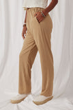 HK1173 Mocha Womens Textured Elastic Waist Wideleg Pants Side