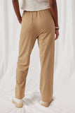 HK1173 Mocha Womens Textured Elastic Waist Wideleg Pants Back