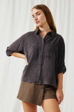 HK1191 Charcoal Womens Garment Dyed Tencel Button Up Shirt Pose
